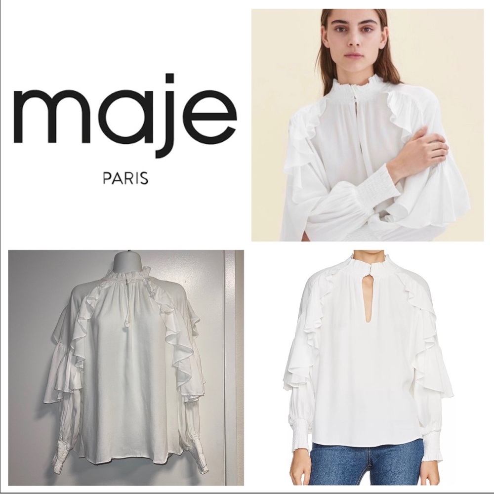 Maje Lisso Ruffle Trim Blouse Size L